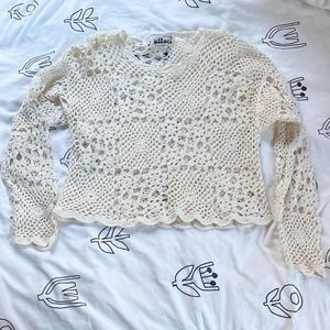 Creazioni Effeci Vintage Long Sleeved Crochet Knit Floral Shirt Sweater